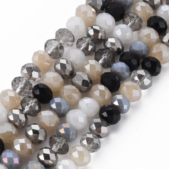 Perles de verre facettées 7.5~8x6mm mélanges de couleurs (1 chapelet AO) 