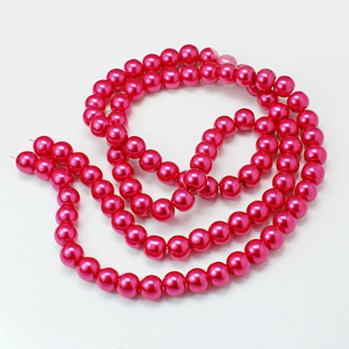 Perles rondes ,nacrées ,10 mm, rose foncé  (x10)