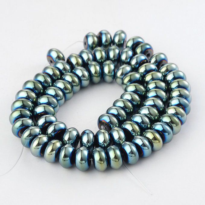Perle forme abaque en hématite synthétique 10x6mm couleur multicolore bleu métallique