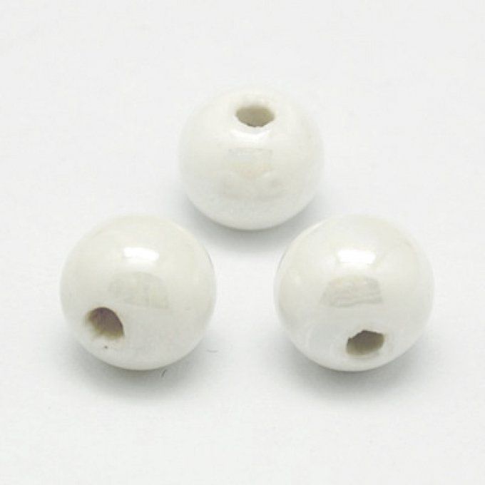 Perles porcelaine nacrée  Ø 14 mm  blanc 