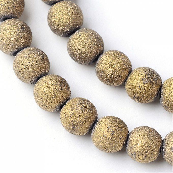 Perles en verre doré mat, rondes ,diamètre 8mm (x10)