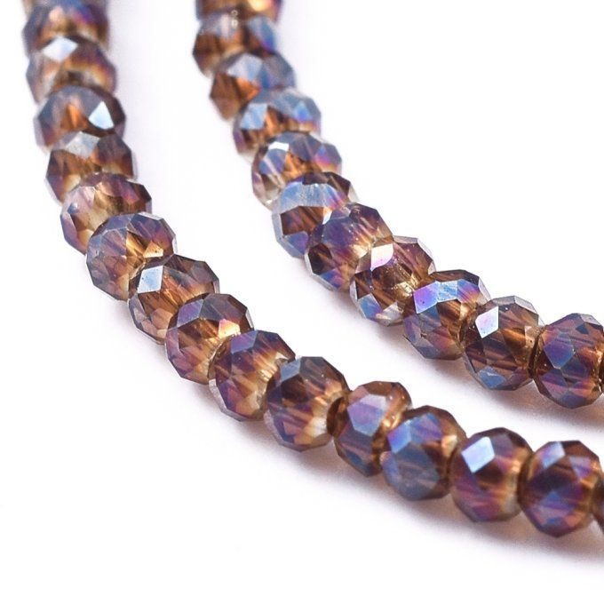 Perles facettées,forme  rondelle  2x1.5mm reflet arc en ciel couleur bleu foncé  (1 chapelet) 