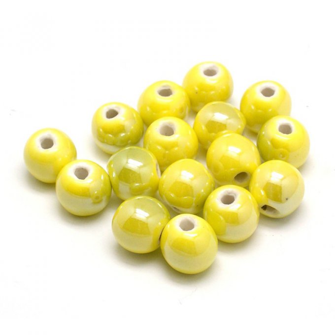 Perles porcelaine nacrée  Ø 10 mm  jaune