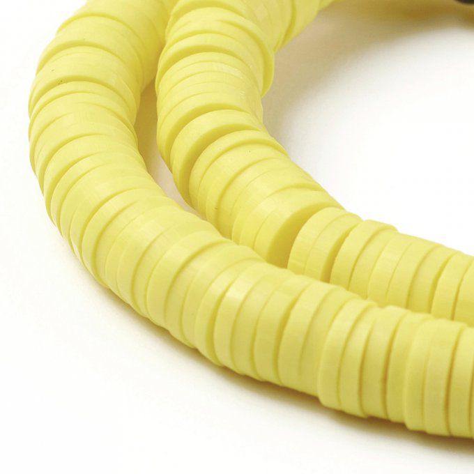 Perles Heishi en pâte polymère 6x1mm (x1 chapelet) couleur jaune