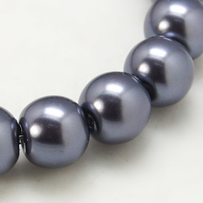 Perles rondes ,nacrées ,8 mm, gris  (x15)