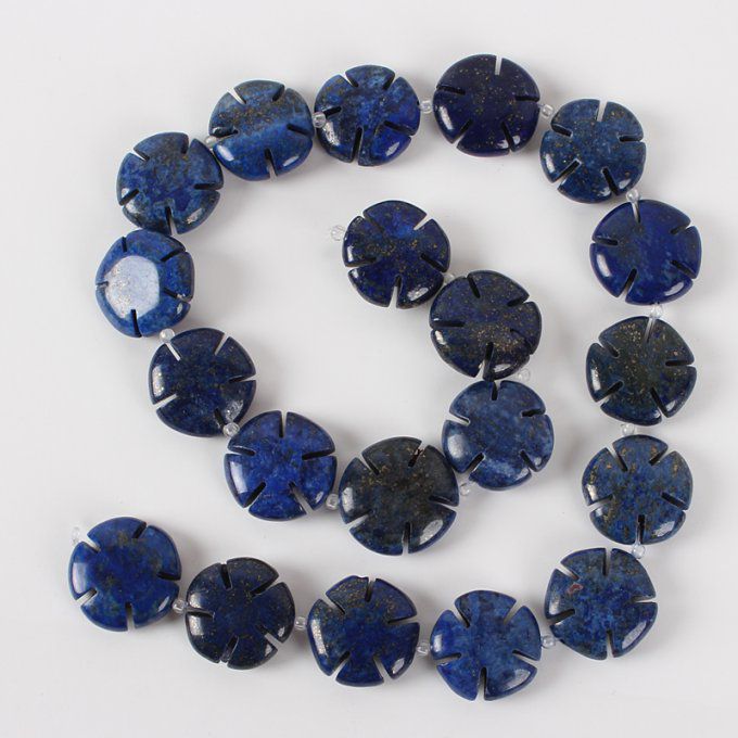 Lapis lazuli naturelle ronde plat, fleur diamètre 20x6mm (x1)