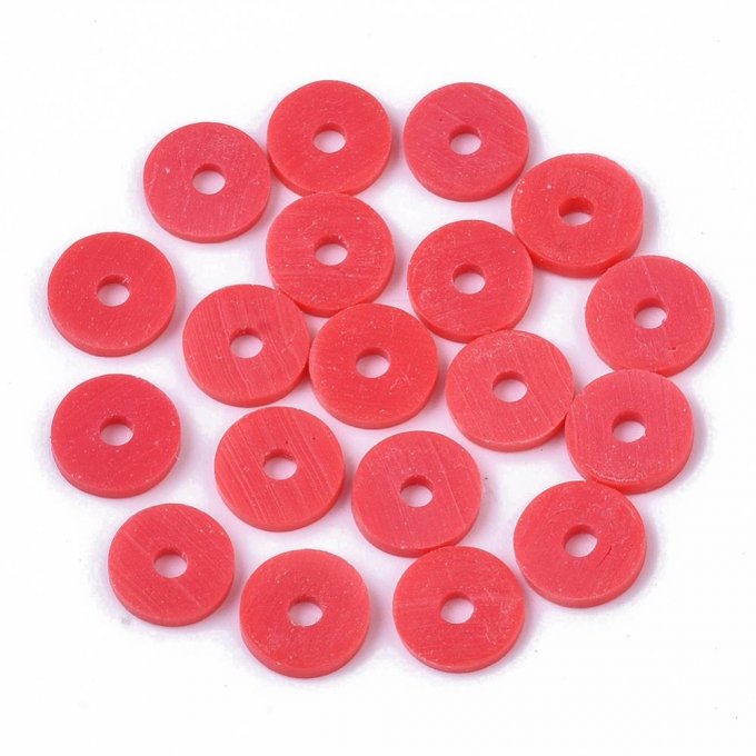 Perles Heishi en pâte polymère 3x1mm (x1 chapelet) couleur flamant rouge