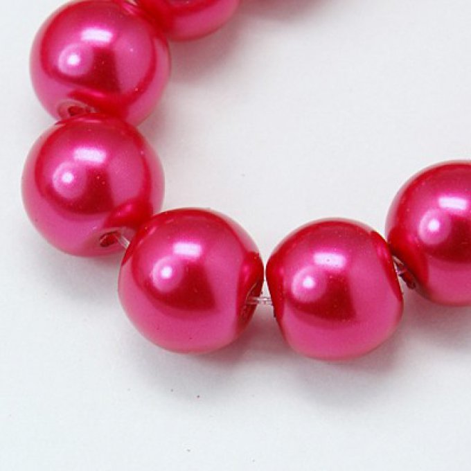 Perles rondes ,nacrées ,10 mm, rose foncé  (x10)