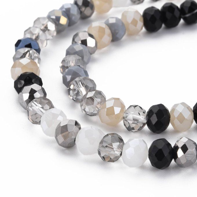 Perles de verre facettées 7.5~8x6mm mélanges de couleurs (1 chapelet AO) 