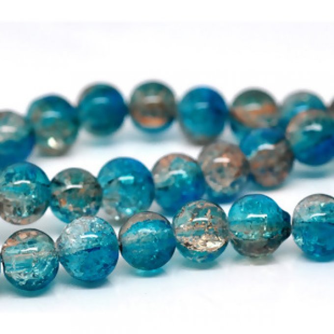 Perles de verre rondes  transparentes  diamètre 8mm couleur bleu et café  (x10) 