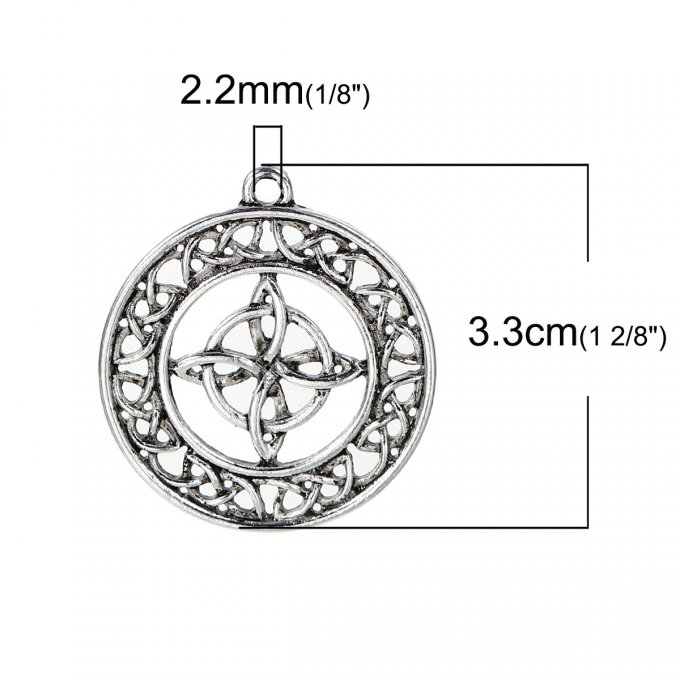 Pendentif en forme de  nœud Celtique 33x29mm argent antique