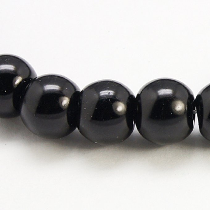 Perles rondes ,nacrées ,8 mm, noir  (x15)