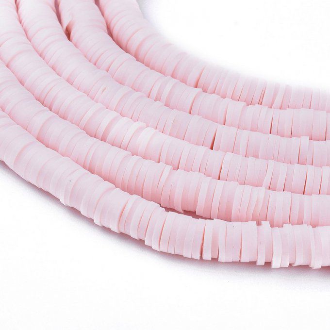 Perles Heishi en pâte polymère 6x1mm (x1 chapelet) couleur rose clair 