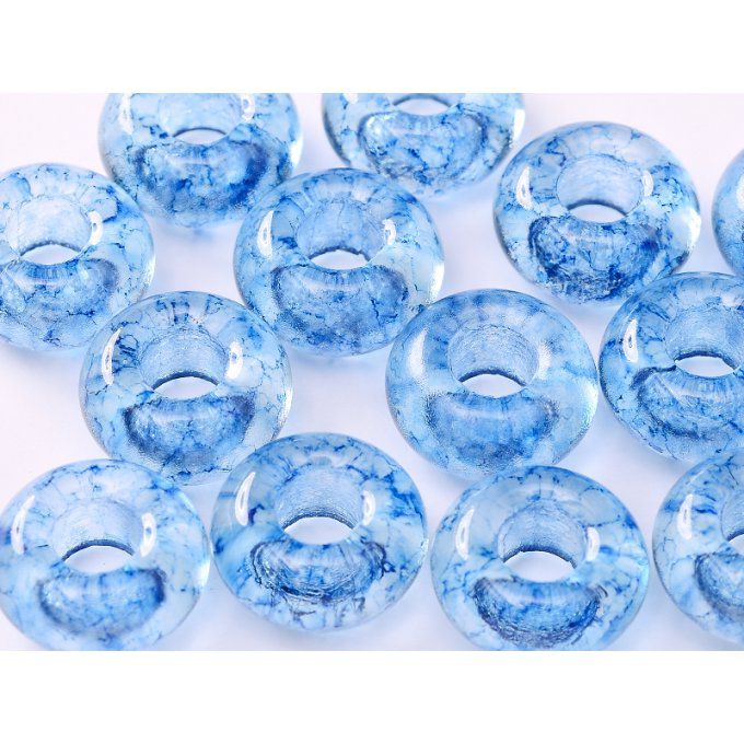Perle de verre en forme d'anneau  couleur Crystal Navy Blue Marble