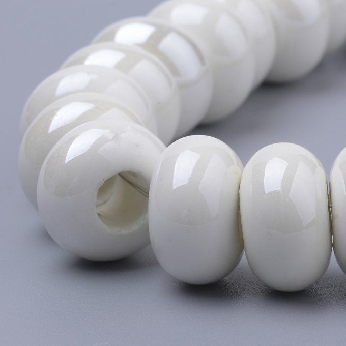 Perle Européenne céramique nacrée 15~16x9~10mm blanc