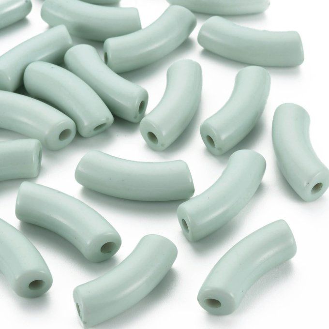Perle acrylique  opaque en forme de tube incurvé  36x13.5x11.5mm  couleur aigue marine