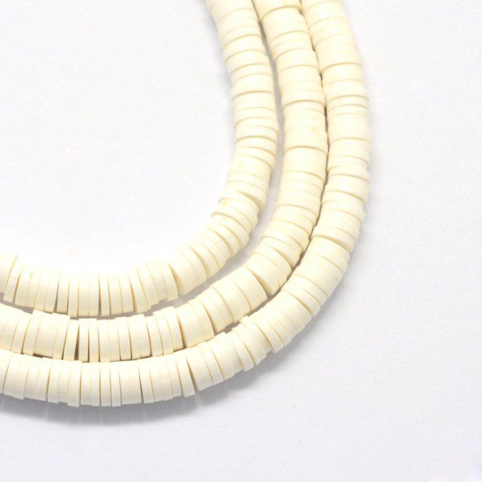 Perles Heishi en pâte polymère 8x1mm (x1 chapelet) couleur blanche