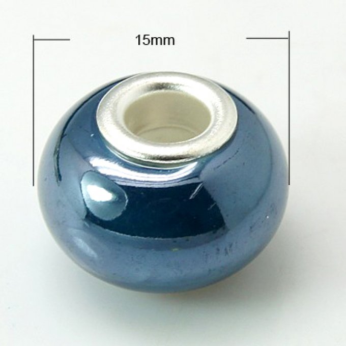 Perle Européenne porcelaine-métal bleu marine