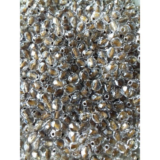 50 perles rondes facettées  4x4mm  Crystal brown lined