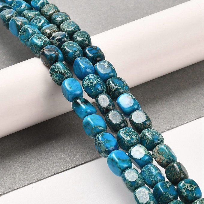 Perles en Dolomite naturelle de forme cuboïde 7~7.5x5~5.5x5~5.5mm couleur bleue