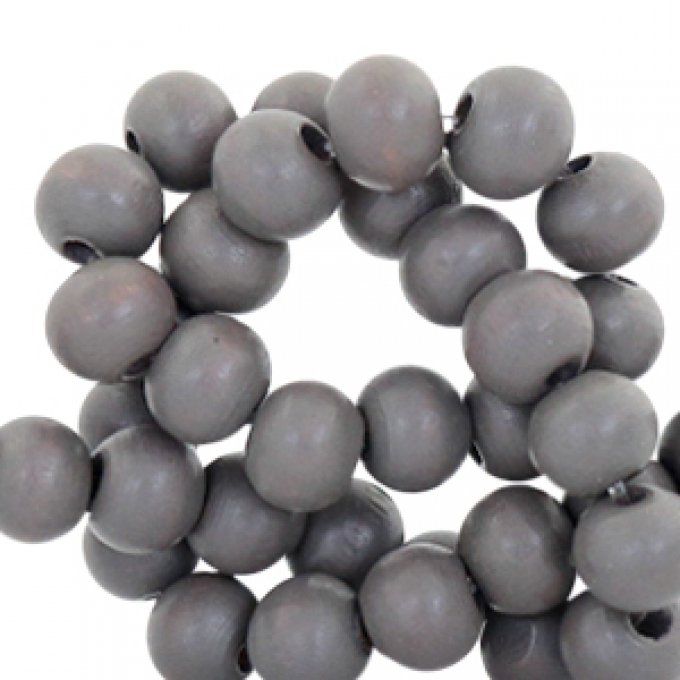 100 perles rondes en bois Ø 6mm couleur gris anthracite
