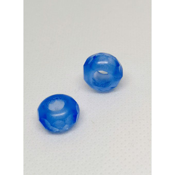 Perle en verre forme rondelle facettée de Bohème 8x12mm bleu opal