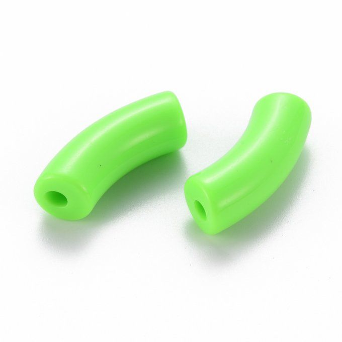 Perle acrylique  opaque en forme de tube incurvé  36x13.5x11.5mm  couleur citron vert