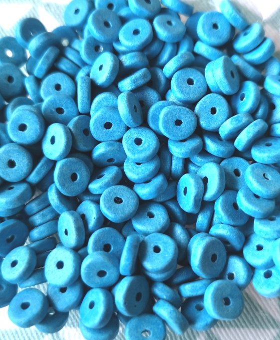 Perles en céramique  grecque en forme de disque 6.5mm  Neon blue (x20)