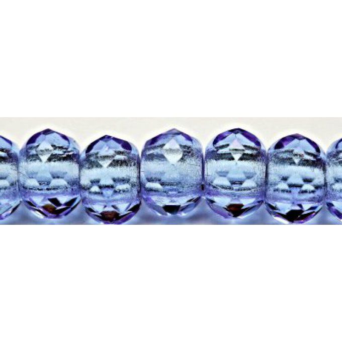 Perle en verre forme rondelle facettée de Bohème 8x12mm violet transparent