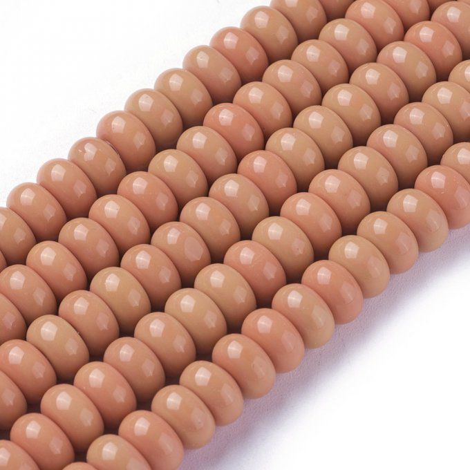 Perles de verre opaque forme rondelle 8x4mm  (x50)  couleur brun sable