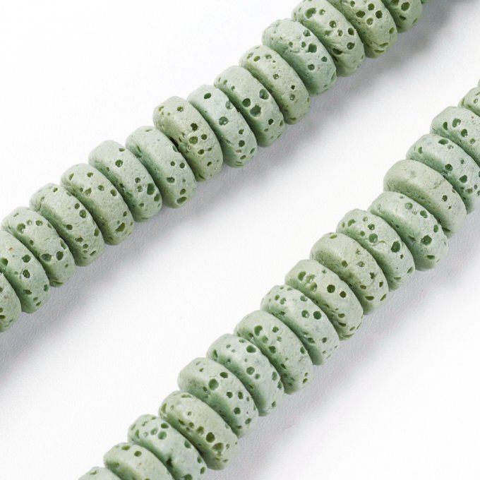 Perles en pierre de lave naturelle colorée forme rond-plat 8x3-4mm vert mer foncé (x10)
