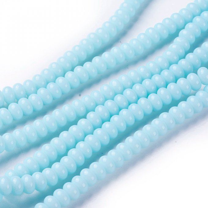 Perles de verre opaque forme rondelle 8x4mm  (x50)  couleur cyan clair