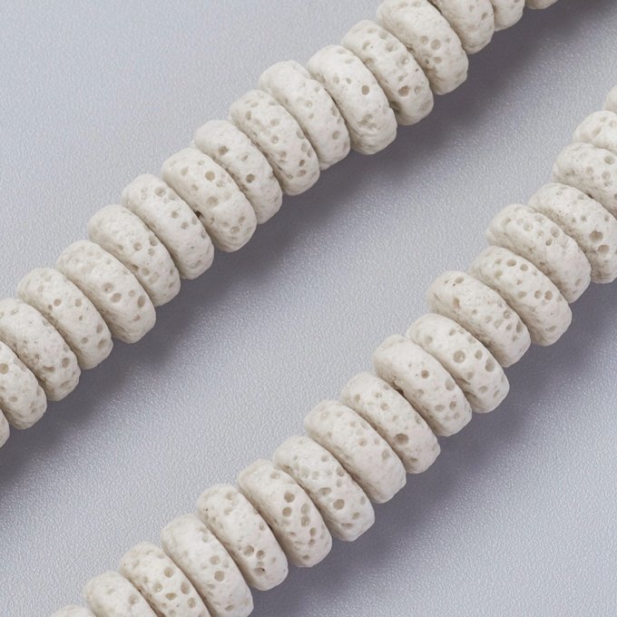 Perles en pierre de lave naturelle colorée forme rond-plat 8x3-4mm beige (x10) 