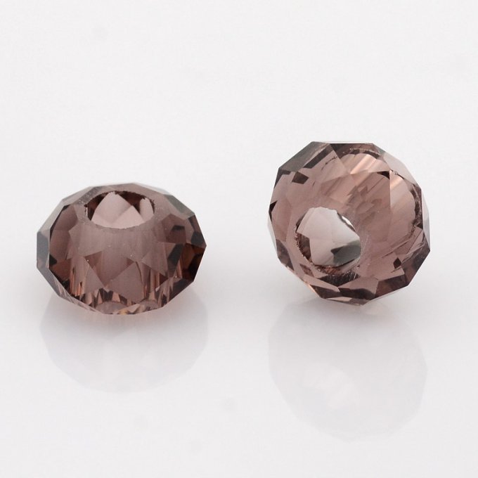 Perle de verre facettée forme rondelle avec grand trou 14x8mm pourpre