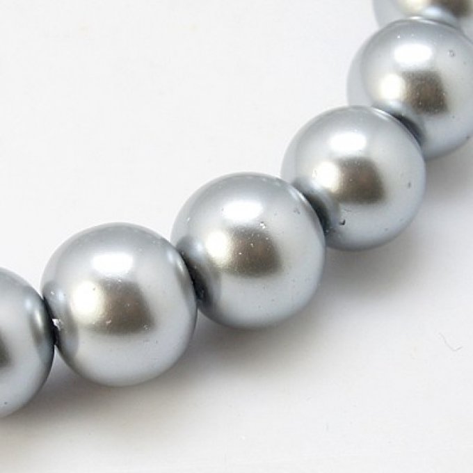 Perles rondes ,nacrées ,8 mm, argent  (x15)