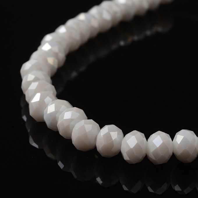 Perles facettées,opaque ,forme abaque 8x6mm blanc  AB (x10)