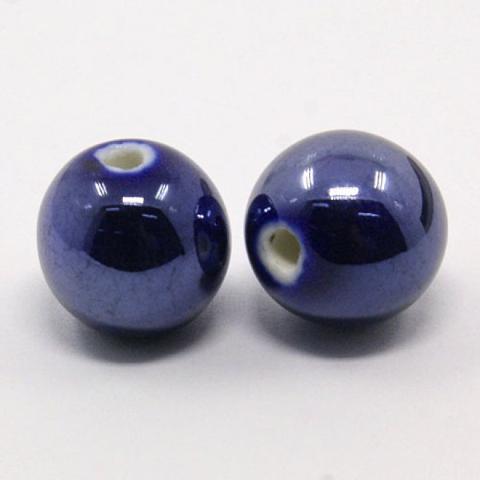 Perles porcelaine nacrée  Ø 10 mm  bleu foncé