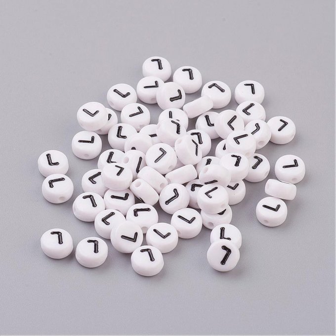 Perle alphabet en acrylique opaque  rond plat  noir /blanc lettre L