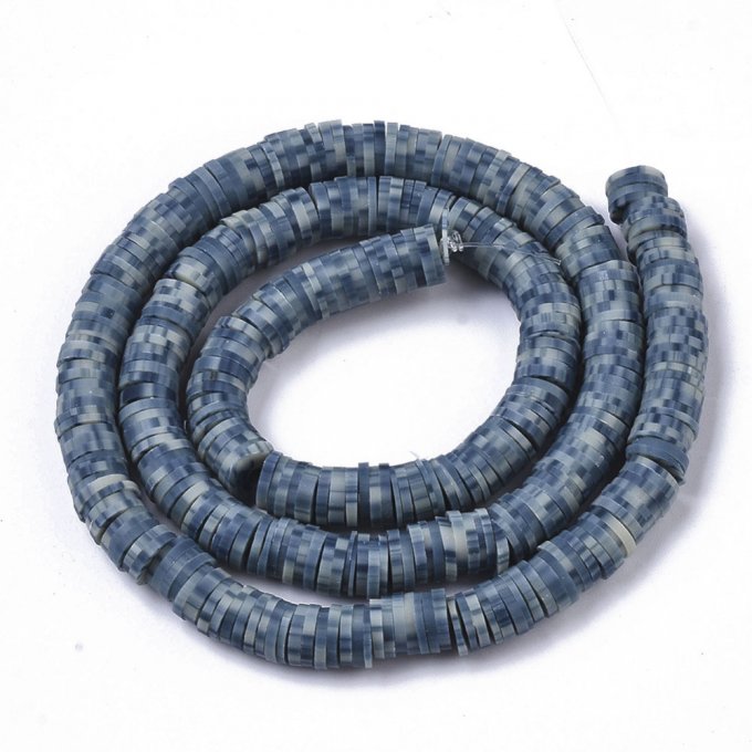 Perles Heishi en pâte polymère 6x1mm (x1 chapelet) couleur tachetée bleu acier