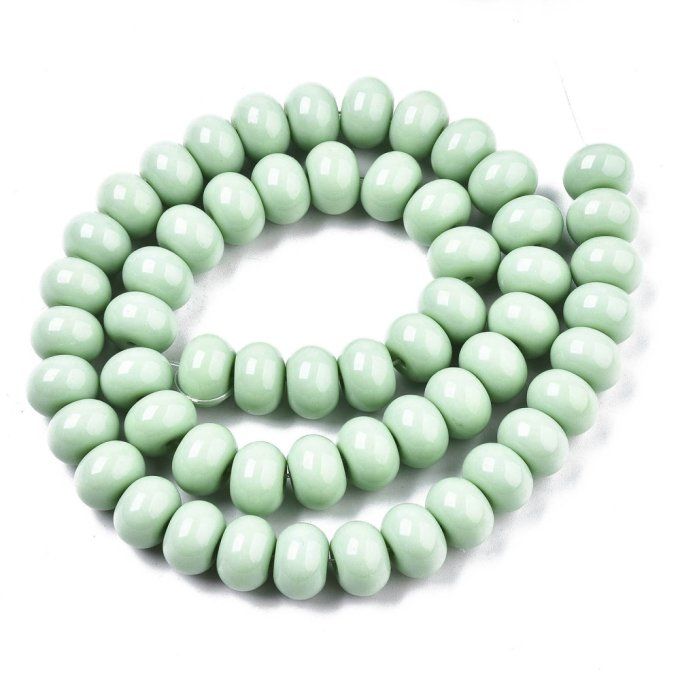 Perle de verre opaque en forme de rondelle 10.5x7mm (x50) couleur vert clair