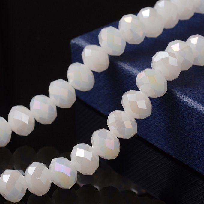 Perles facettées,opaque ,forme abaque 8x6mm  blanc rosé AB  (x10)