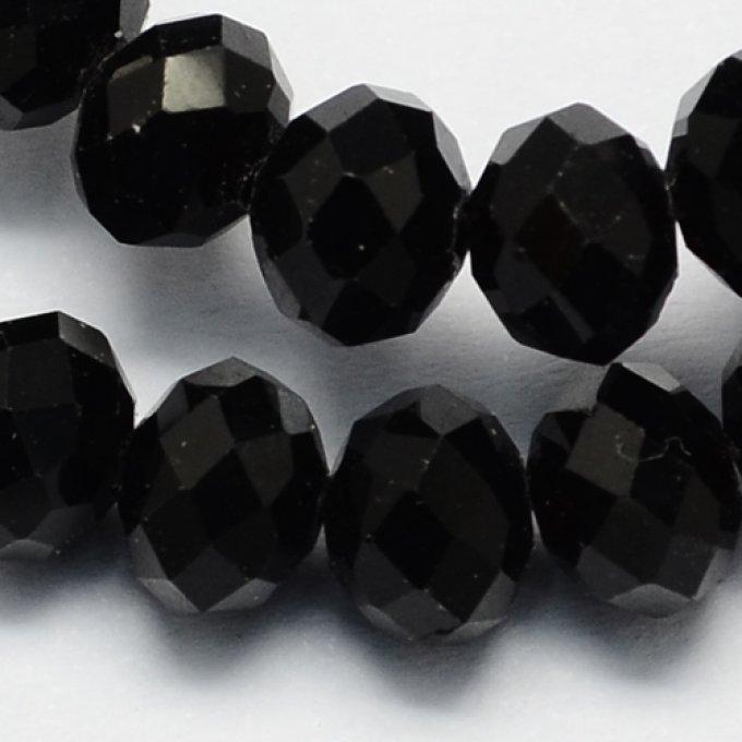 Perles facettées,transparentes,forme d'abaque 8x6mm noir (x50)