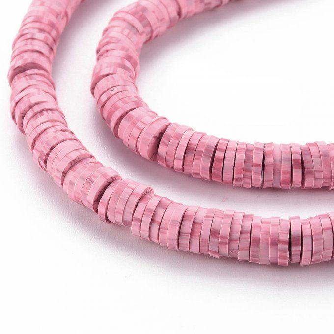 Perles Heishi en pâte polymère 6x1mm (x1 chapelet) couleur tachetée rose