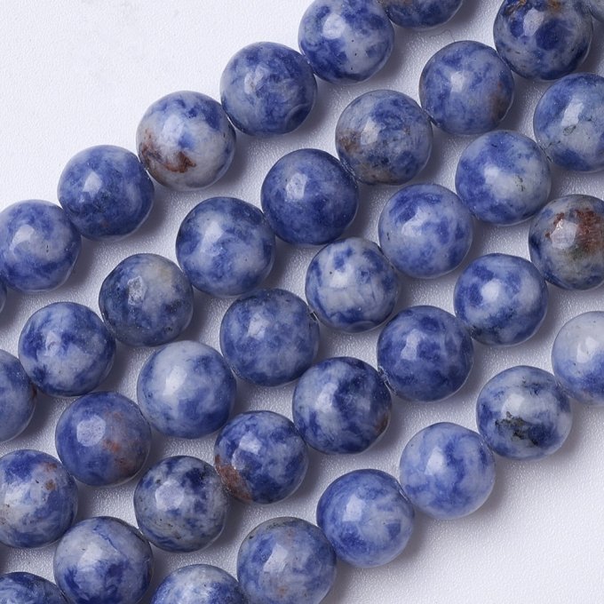 Perle ronde en Jaspe taché bleu naturelle diamètre 8mm  -