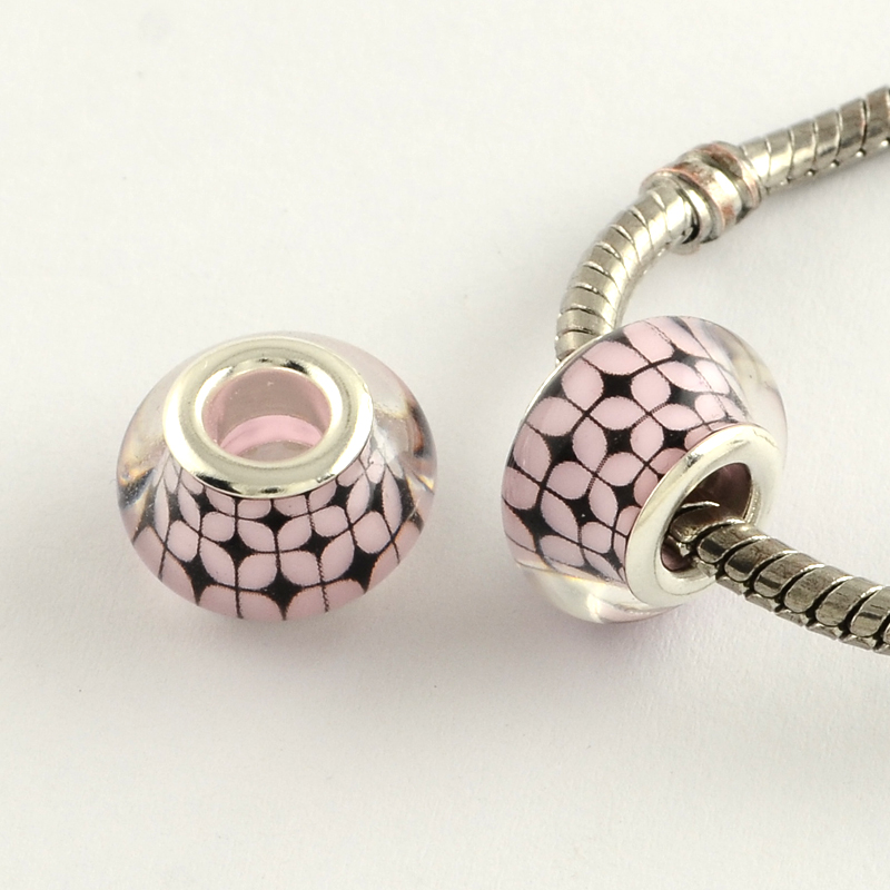3 Perles en acrylique motif grille couleur rose