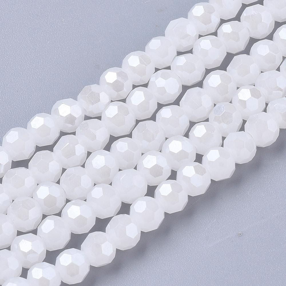 Perles en verre facettées ronde 4mm imitation jade couleur blanche (env 100)