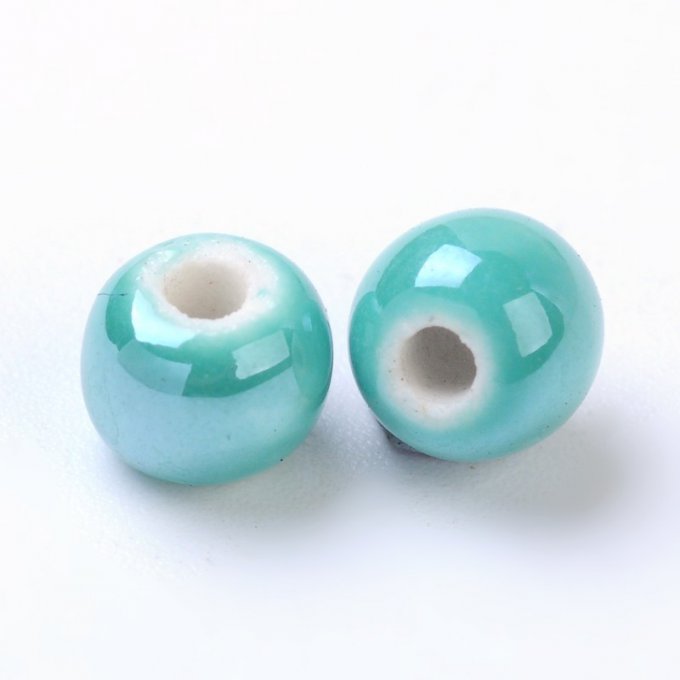 Perles porcelaine nacrée  Ø 6 mm vert mer clair