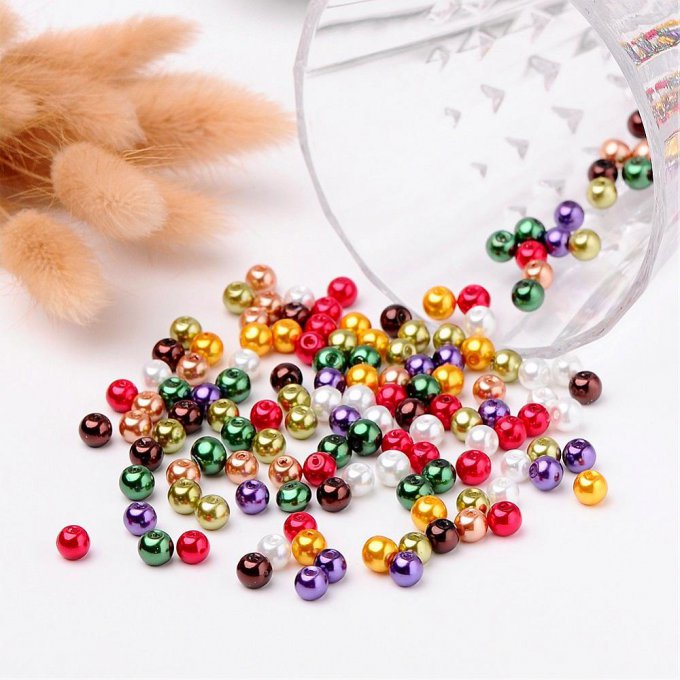 Mélange de 200 perles nacrées Ø6mm  Multicolore