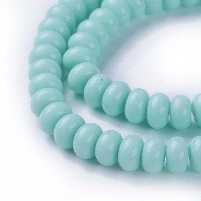 Perles de verre opaque forme rondelle 8x4mm  (x50)  couleur aigue-marine