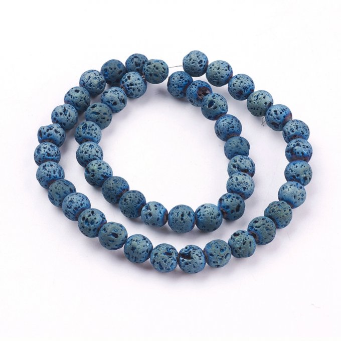 Perle en pierre de lave naturelle, ronde irrégulière 8mm finition bleu/vert 